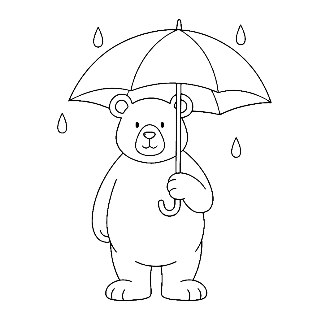 Bear coloring page: Bear With Umbrella, outline to print