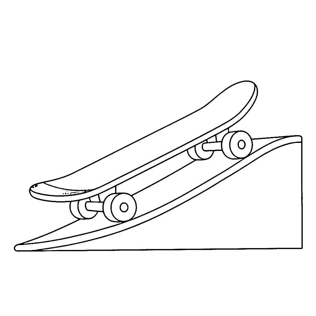 Skateboard coloring page: Skateboard On Ramp, outline to print