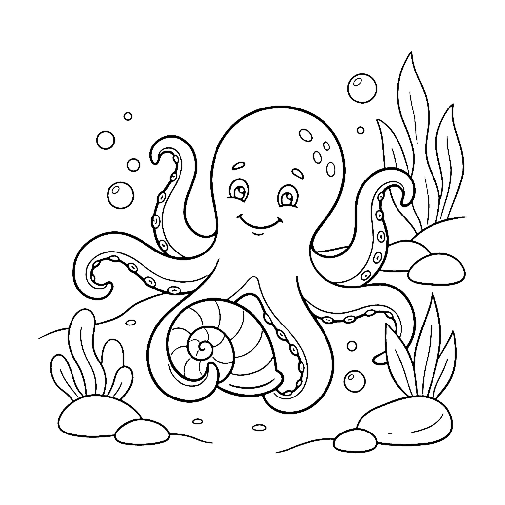 Octopus Shell Search coloring page outline