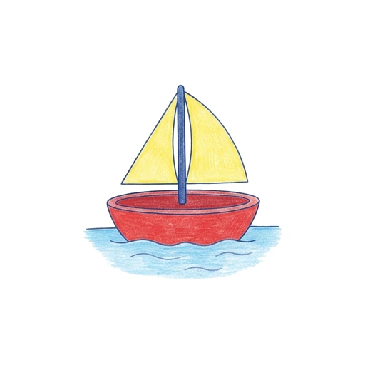 Sailboat coloring page: Toy Sailboat, colored example