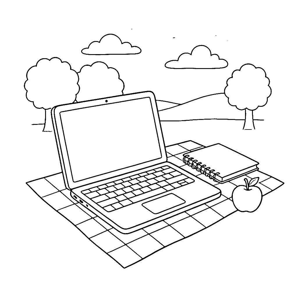 Laptop Picnic Blanket coloring page outline