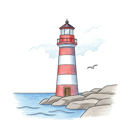 Lighthouse coloring page: Harbor Lighthouse, colored example