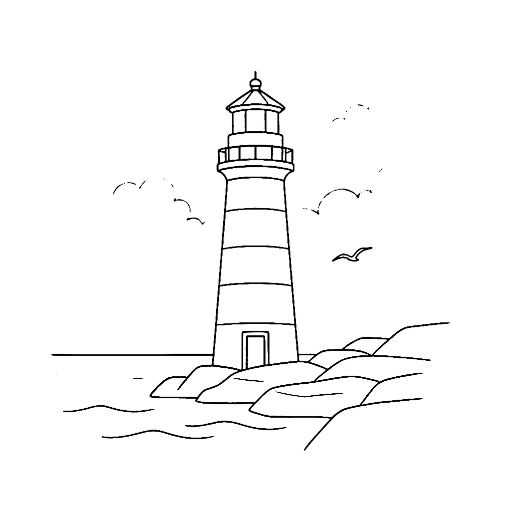 Lighthouse coloring page: Harbor Lighthouse, outline to print