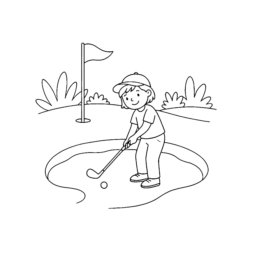Golfer Sand Trap Swing coloring page outline