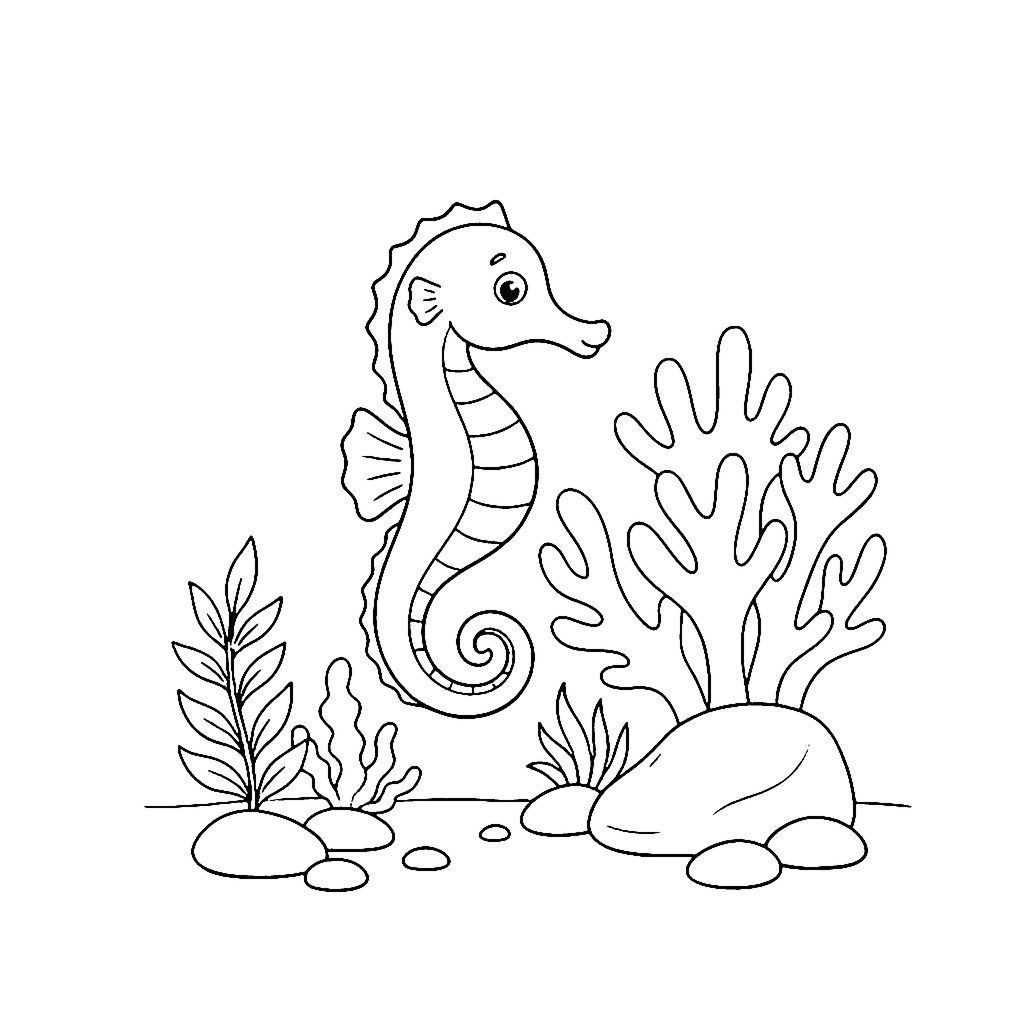 Seahorse Coral Garden coloring page outline