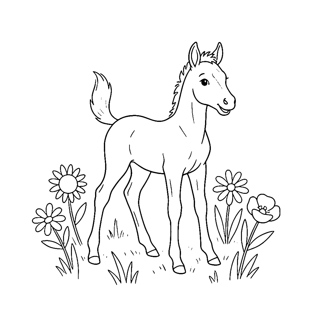 Foal Wildflower Meadow coloring page outline