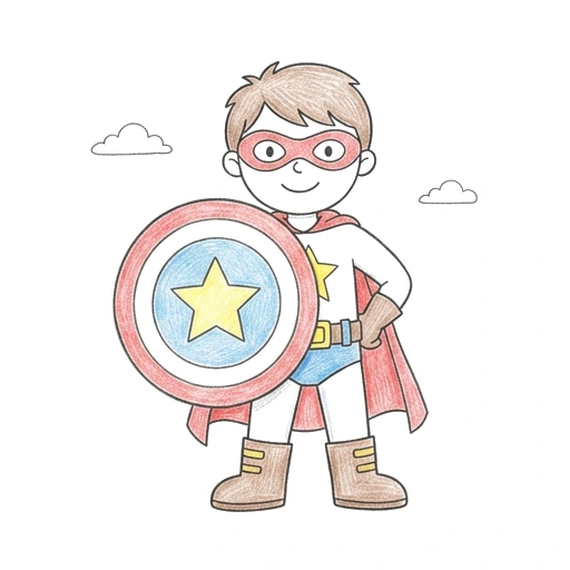 Superhero coloring page: Hero Shield Stand, colored example