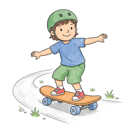 Skateboarder coloring page: Skateboarder Gentle Turn, colored example