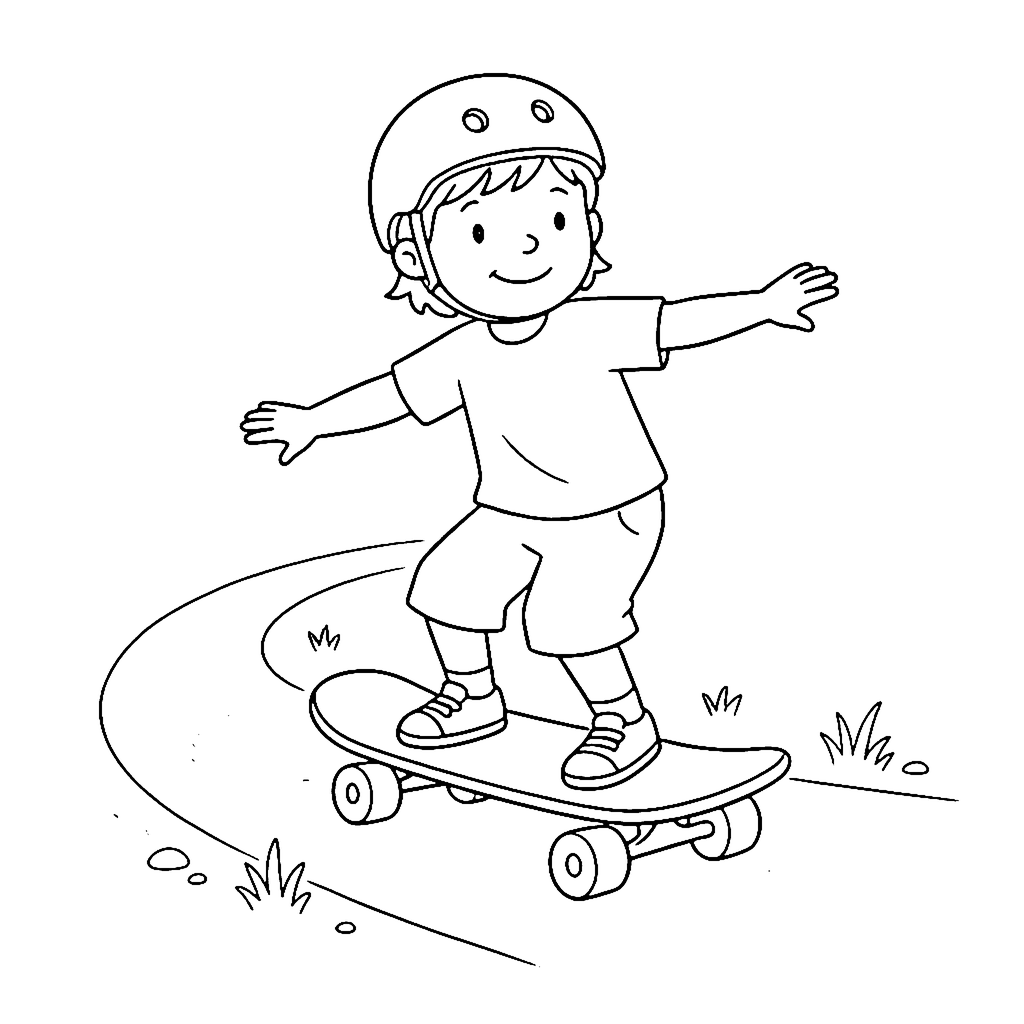Skateboarder coloring page: Skateboarder Gentle Turn, outline to print