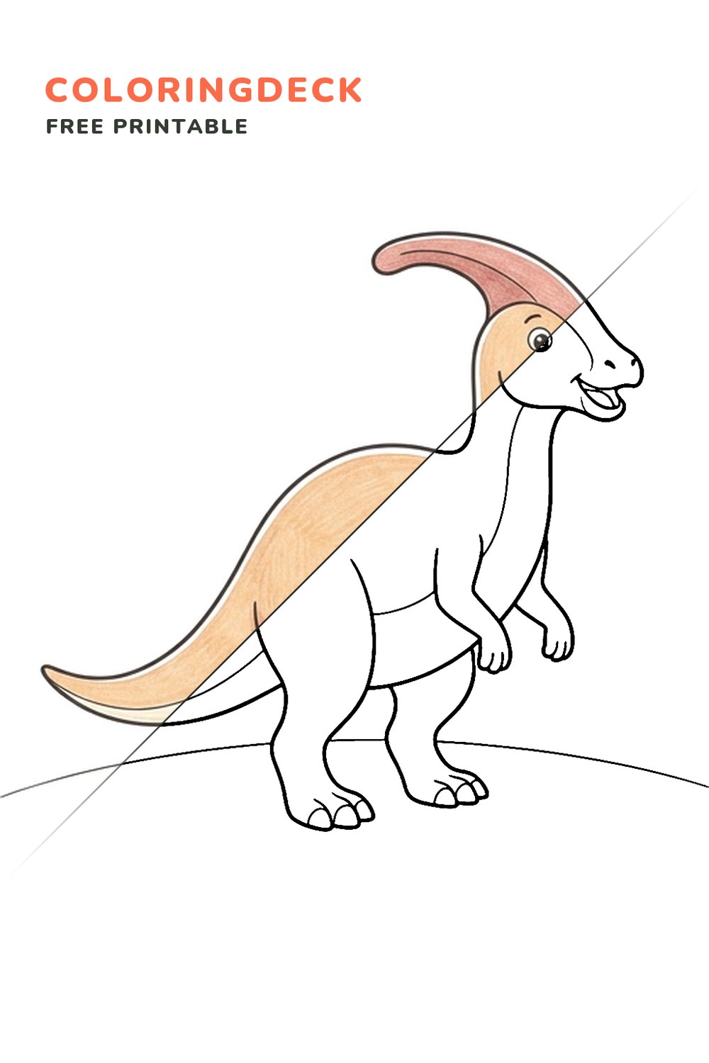 Parasaurolophus Wave coloring page, free printable: half colored, half outline