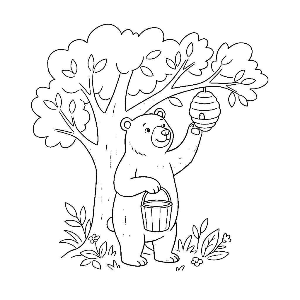 Bear Honey Harvest coloring page outline
