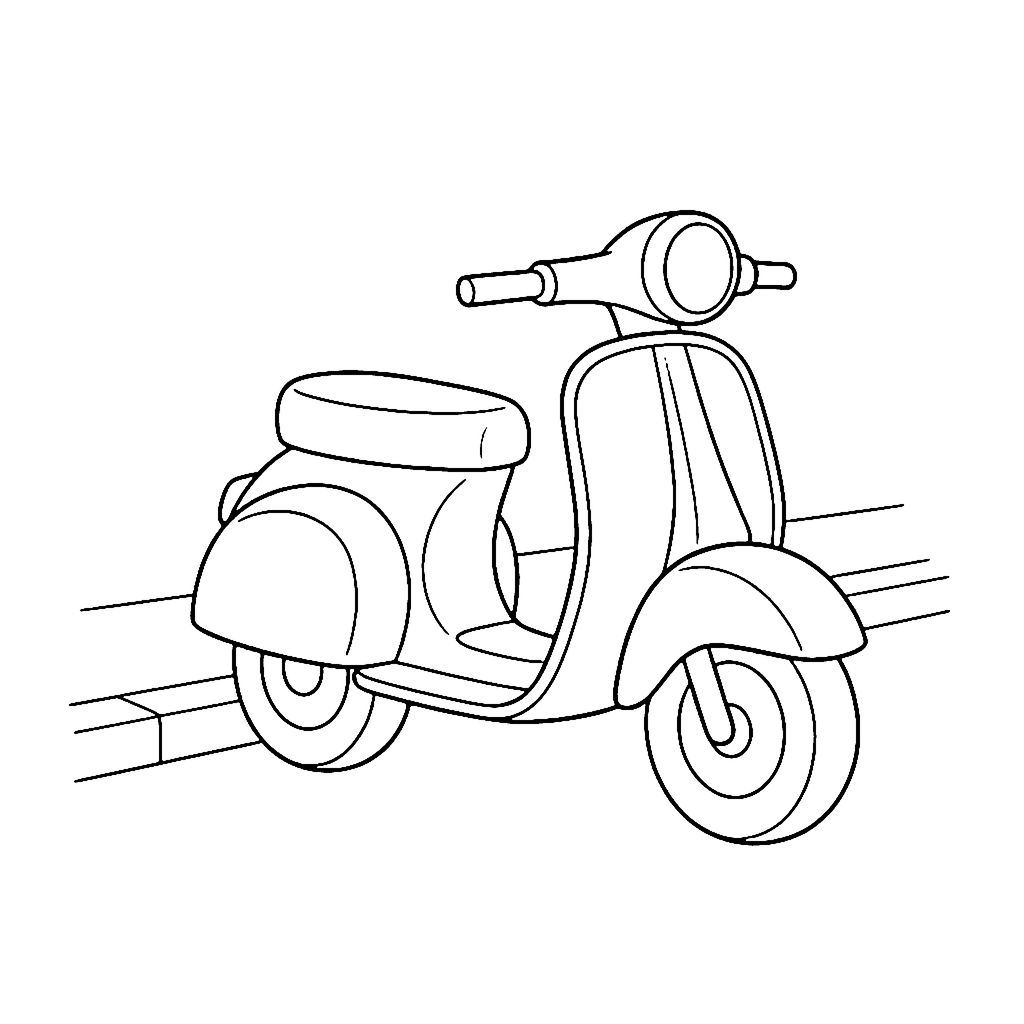 Scooter coloring page: Scooter At Curb, outline to print