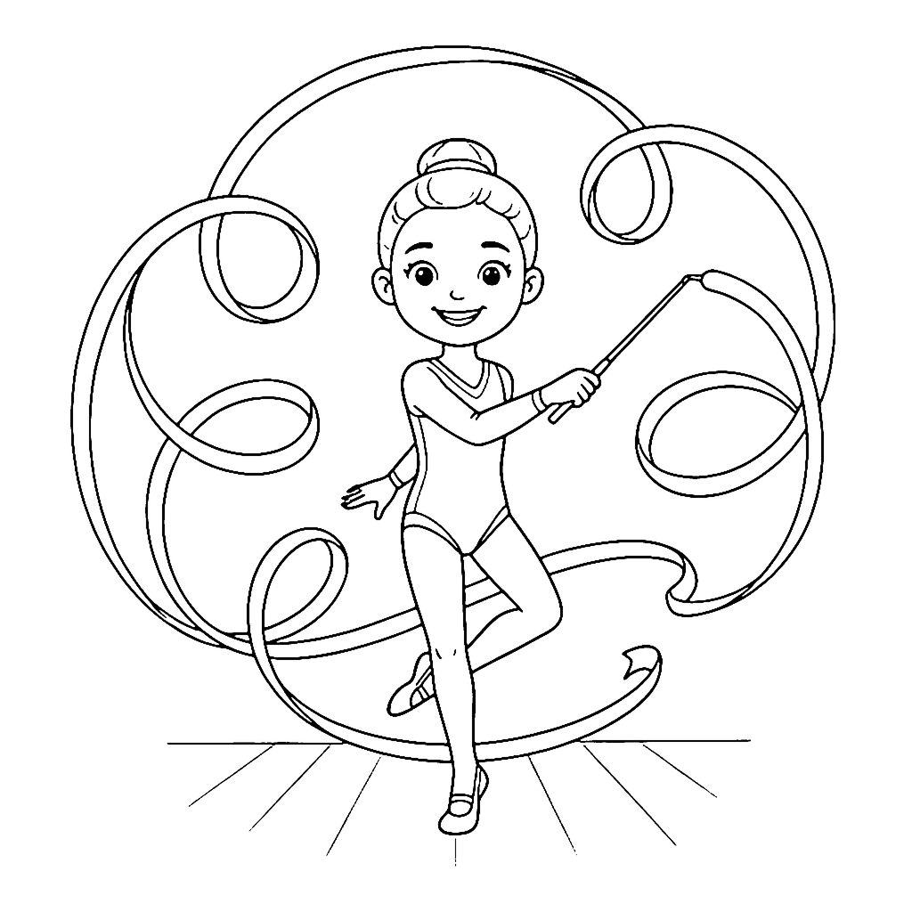 Ribbon Gymnast Pose coloring page outline