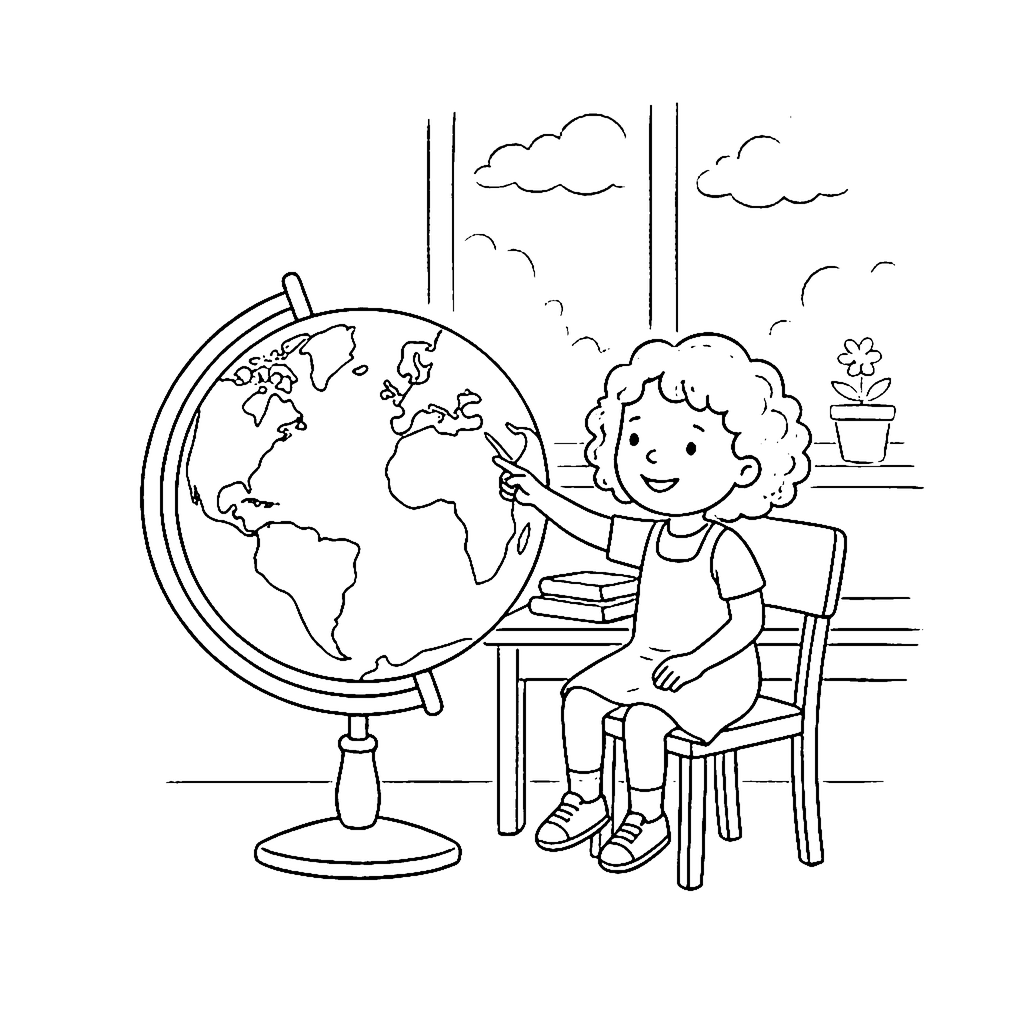 Classroom Globe Lesson coloring page outline