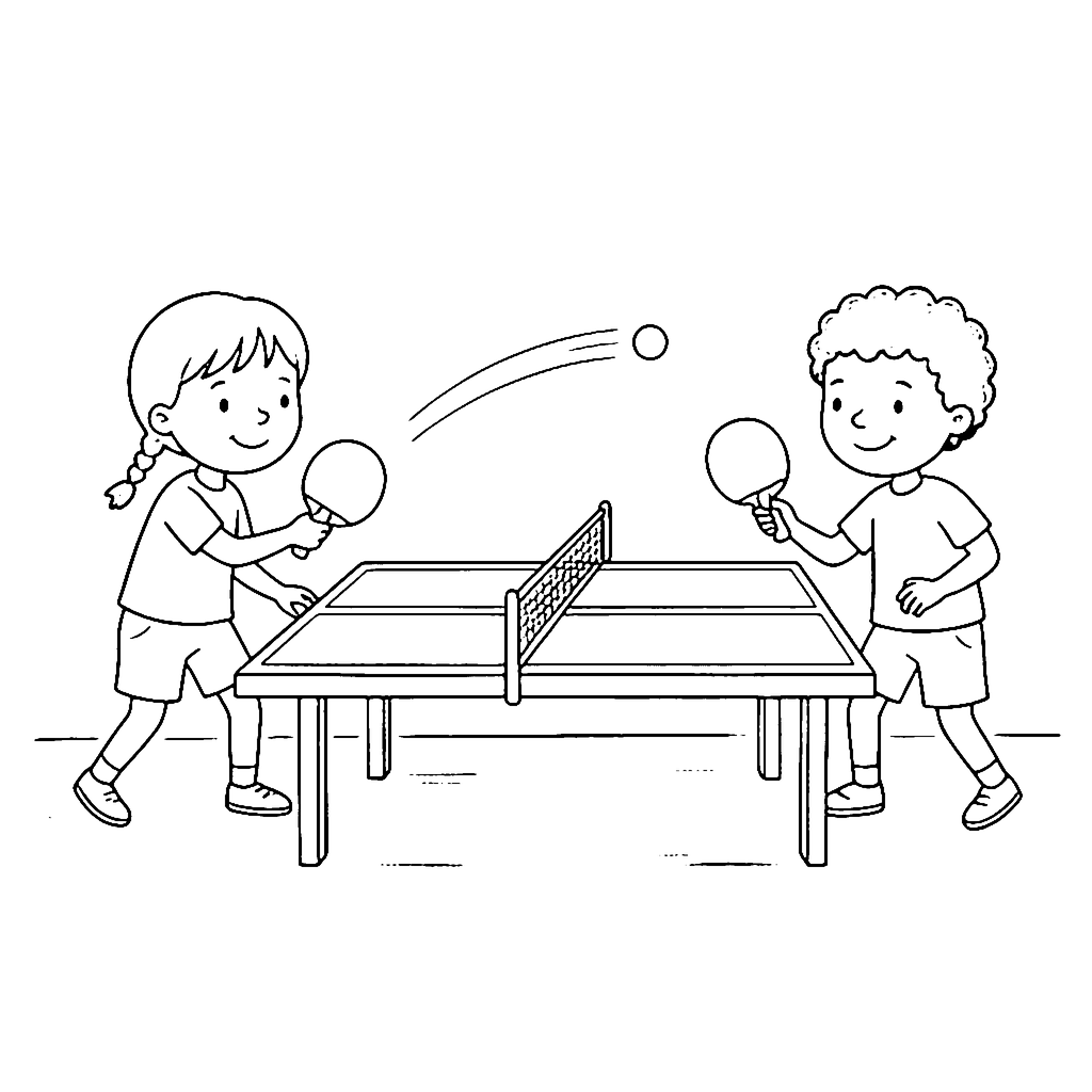 Table Tennis Rally coloring page outline