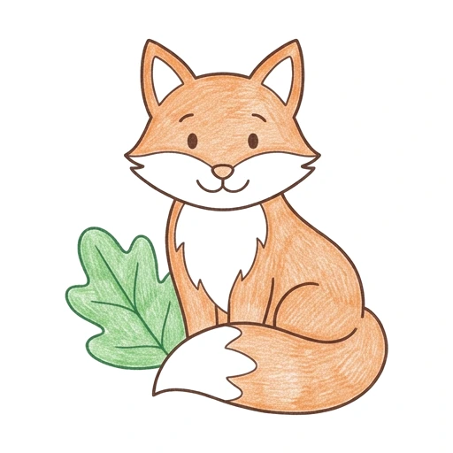 Fox coloring page: Fox With Leaf, colored example