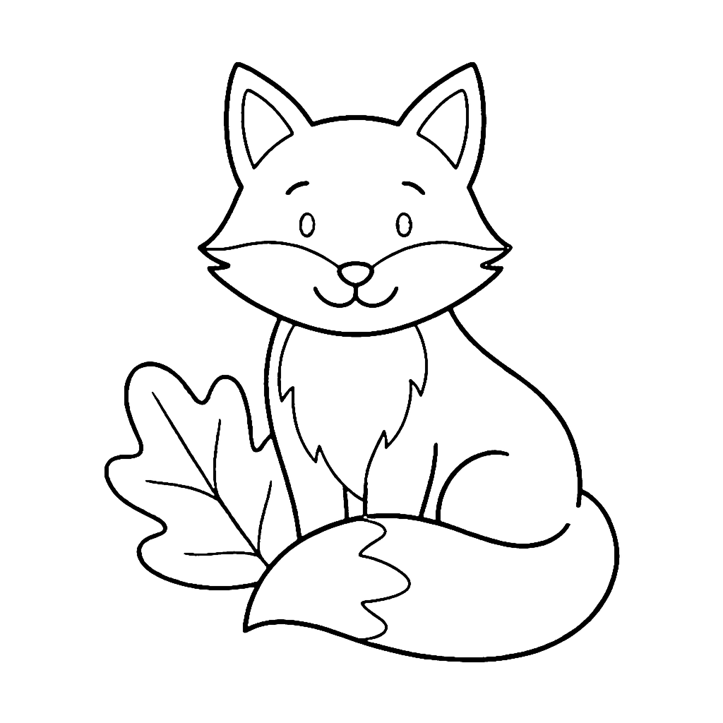 Fox coloring page: Fox With Leaf, outline to print
