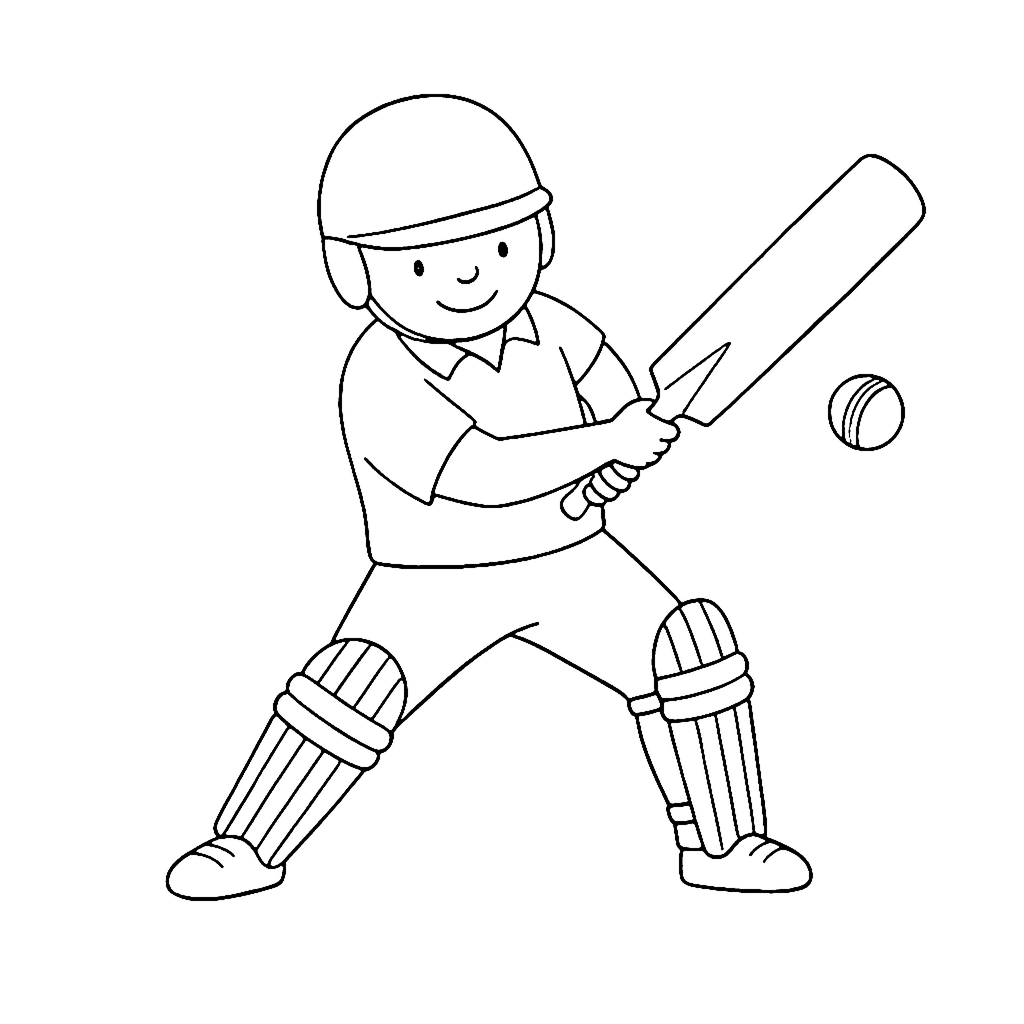 Cricket Player coloring page: Cricket Bat Swing, outline to print