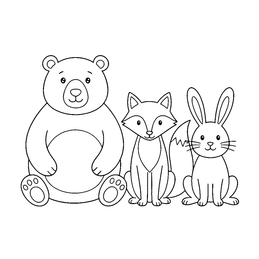 Forest Animals coloring page: Forest Friends Together, outline to print