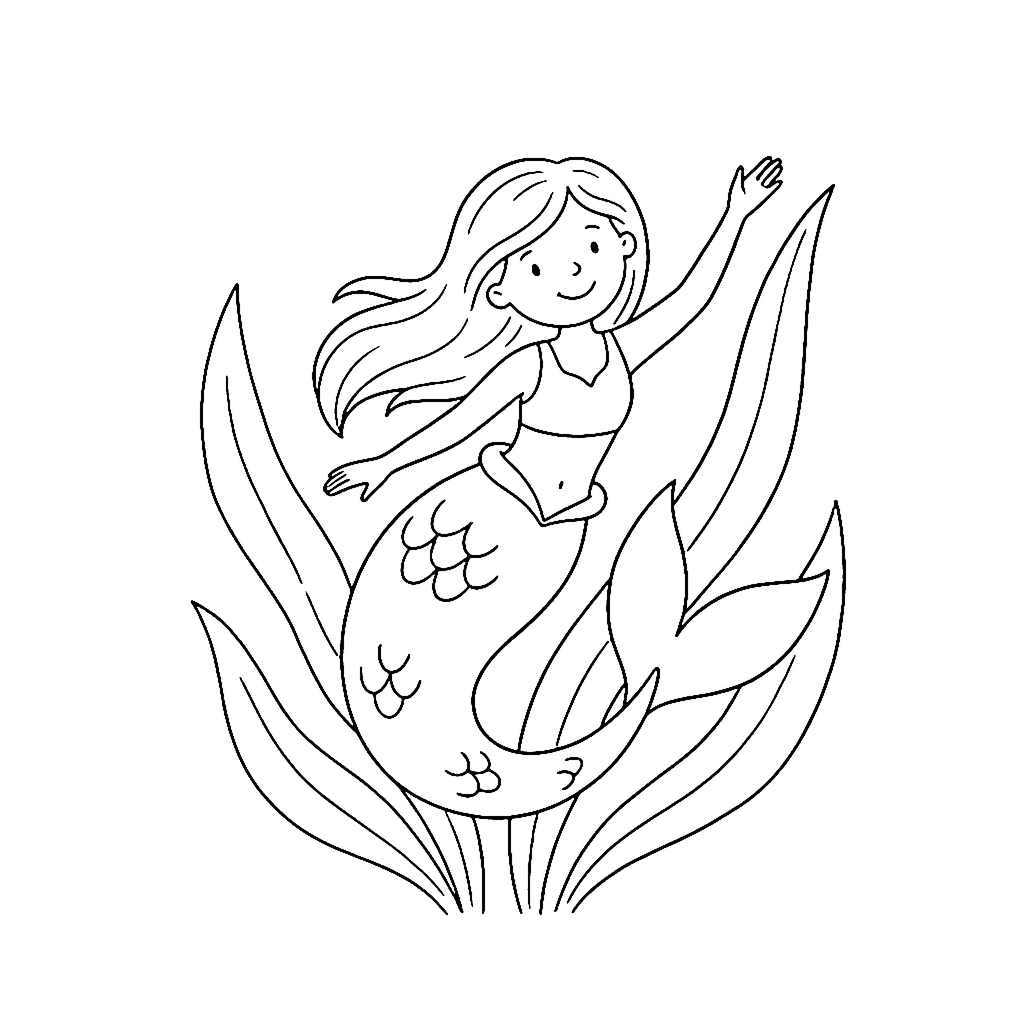 Mermaid coloring page: Mermaid Seagrass Swim, outline to print