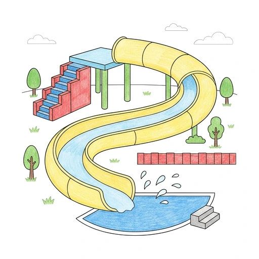 Water Slide coloring page: Tall Water Slide, colored example