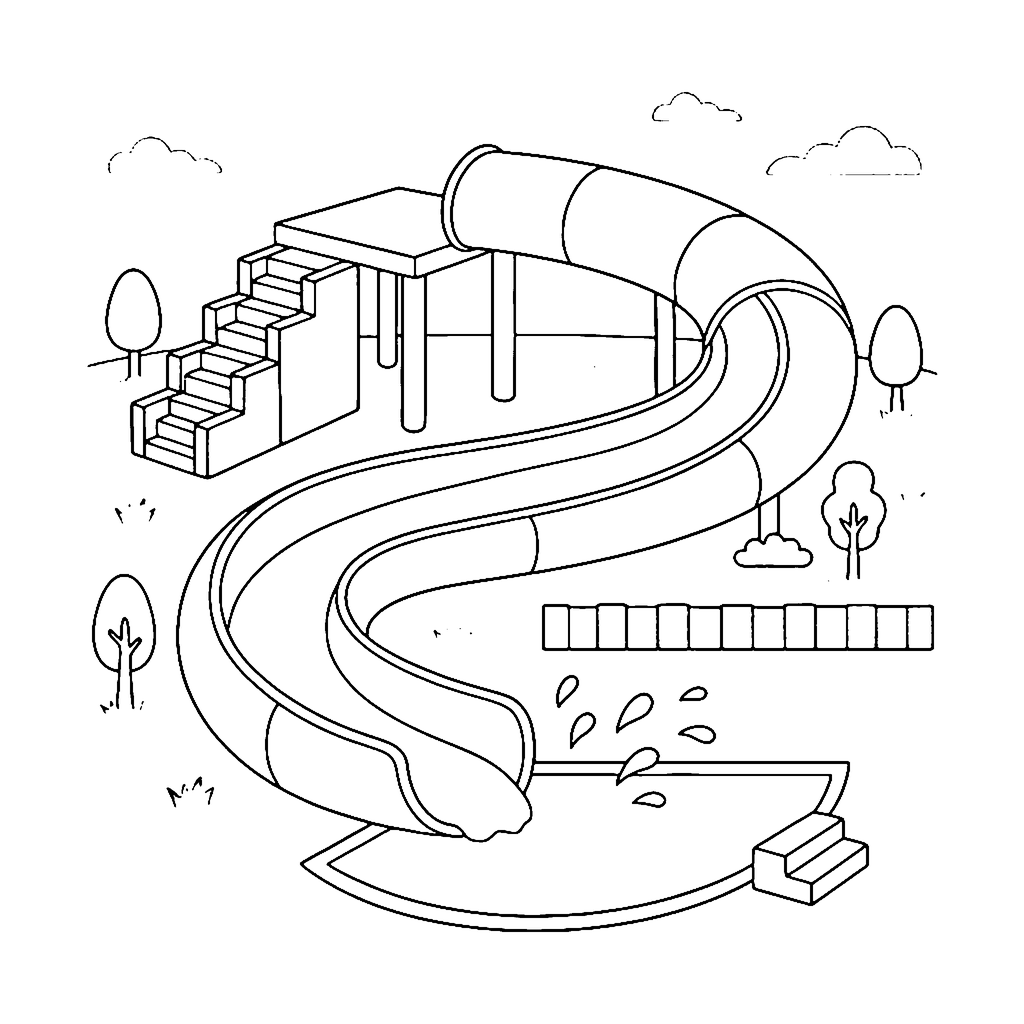 Water Slide coloring page: Tall Water Slide, outline to print