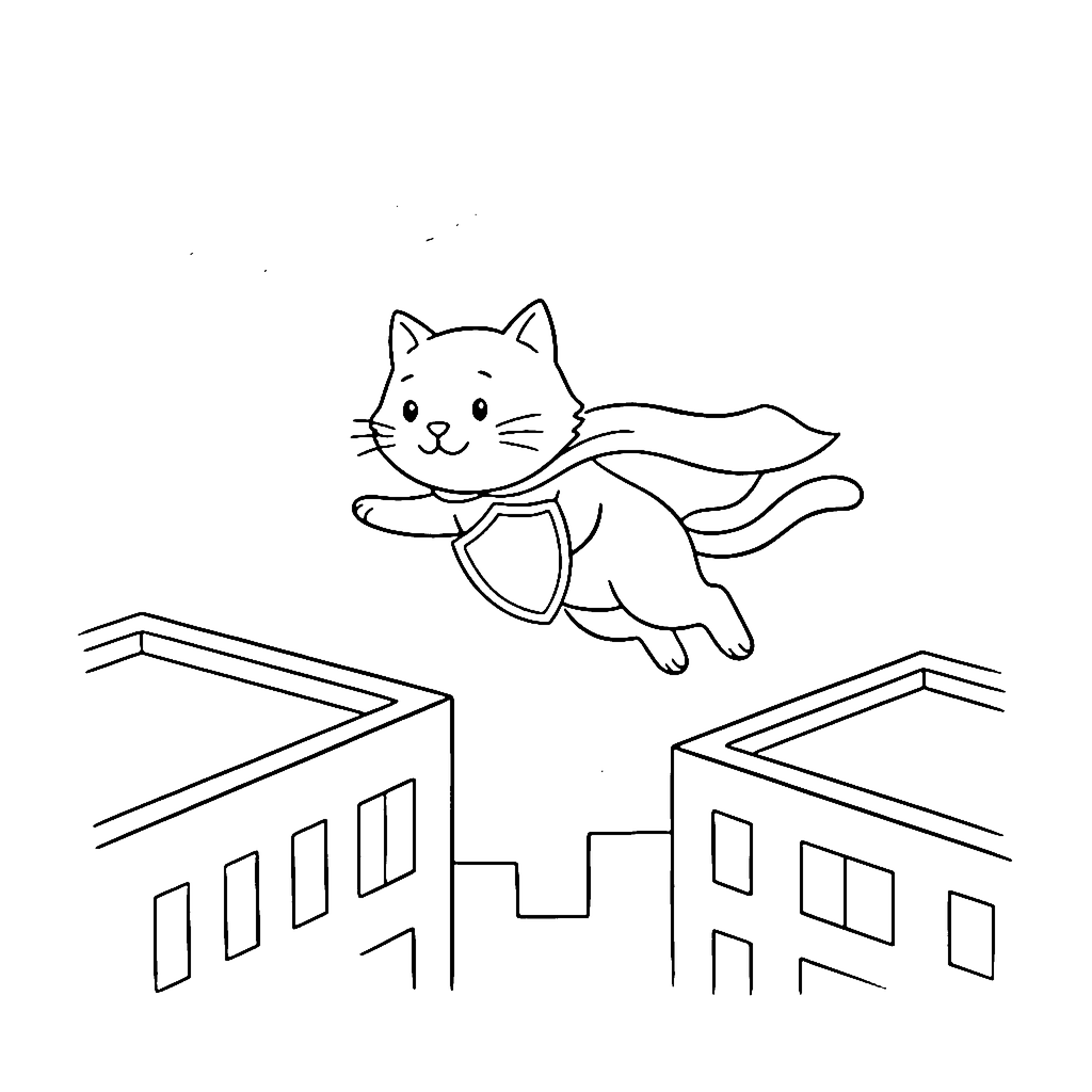 Caped Cat Leap coloring page outline