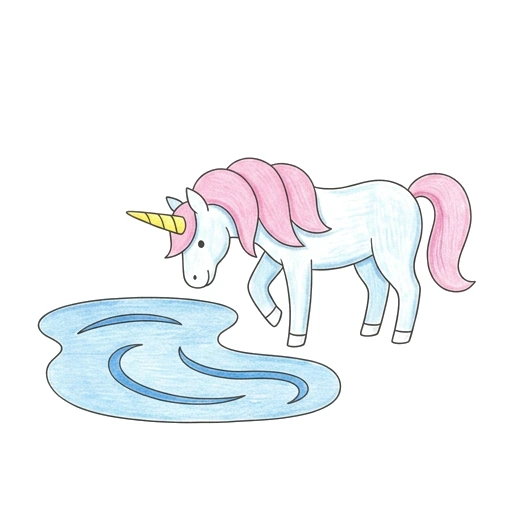 Unicorn coloring page: Unicorn Pond Reflection, colored example