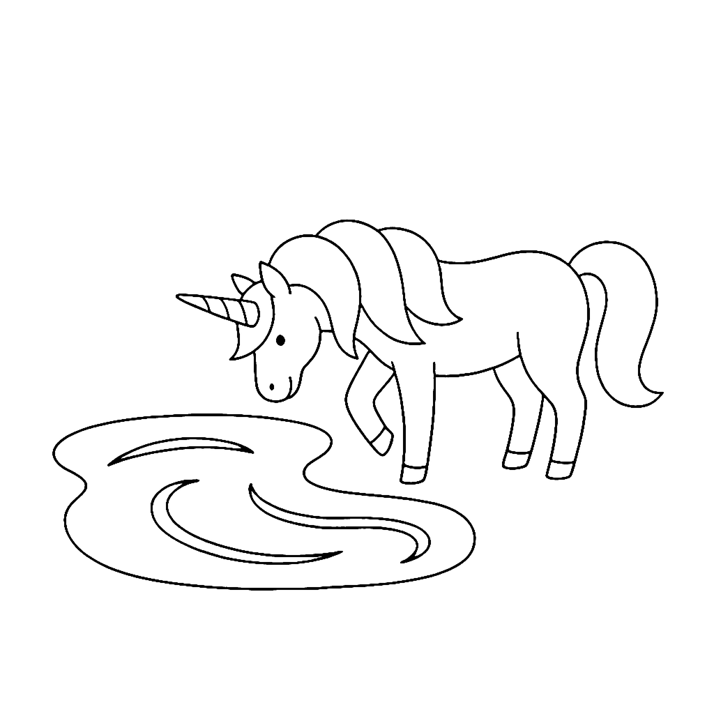 Unicorn coloring page: Unicorn Pond Reflection, outline to print