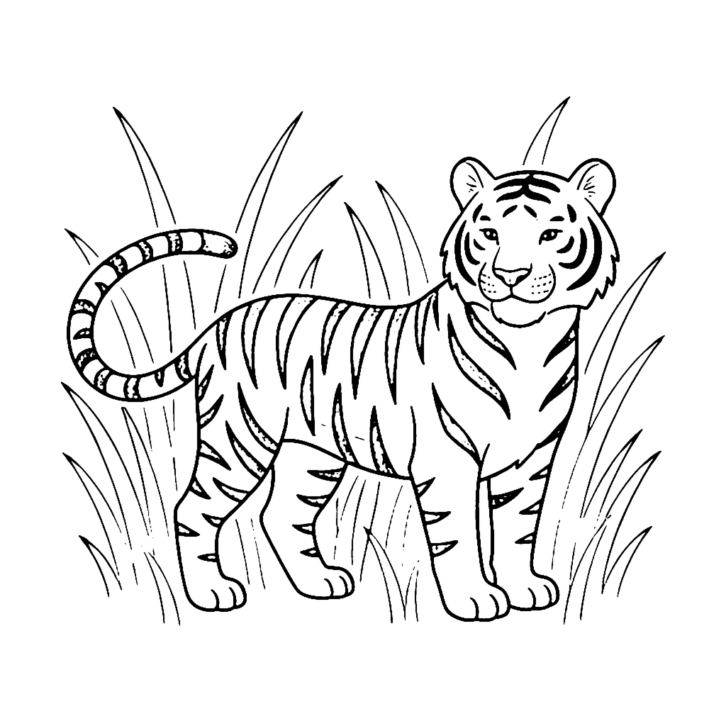 Tiger Tall Grass coloring page outline