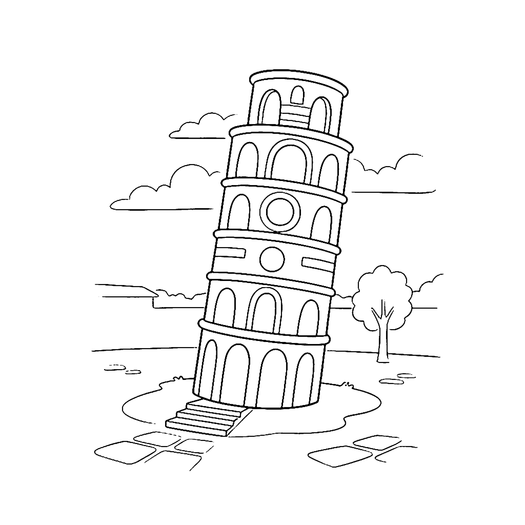 Leaning Tower Piazza coloring page outline