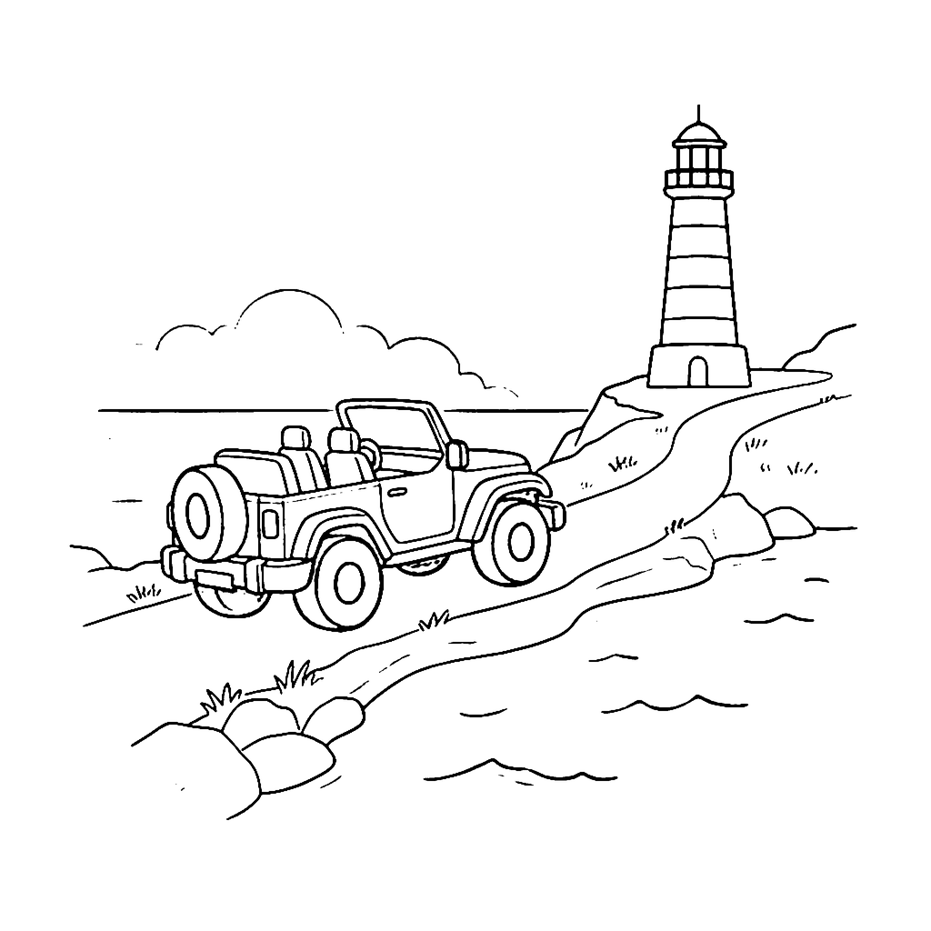 Jeep Lighthouse Road coloring page outline