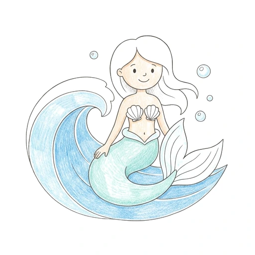 Mermaid coloring page: Mermaid Wave Greeting, colored example