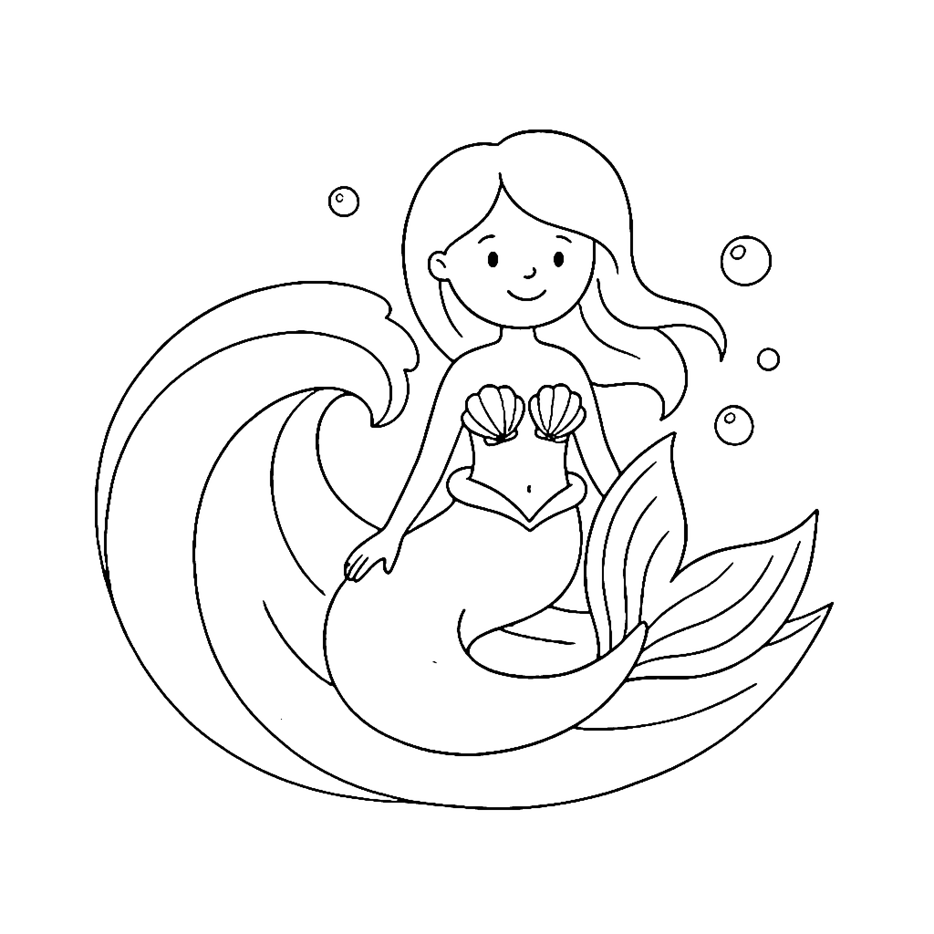 Mermaid coloring page: Mermaid Wave Greeting, outline to print
