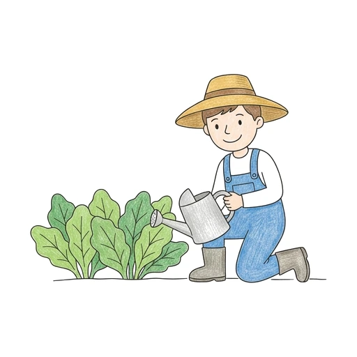 Farmer coloring page: Farmer Watering Crops, colored example