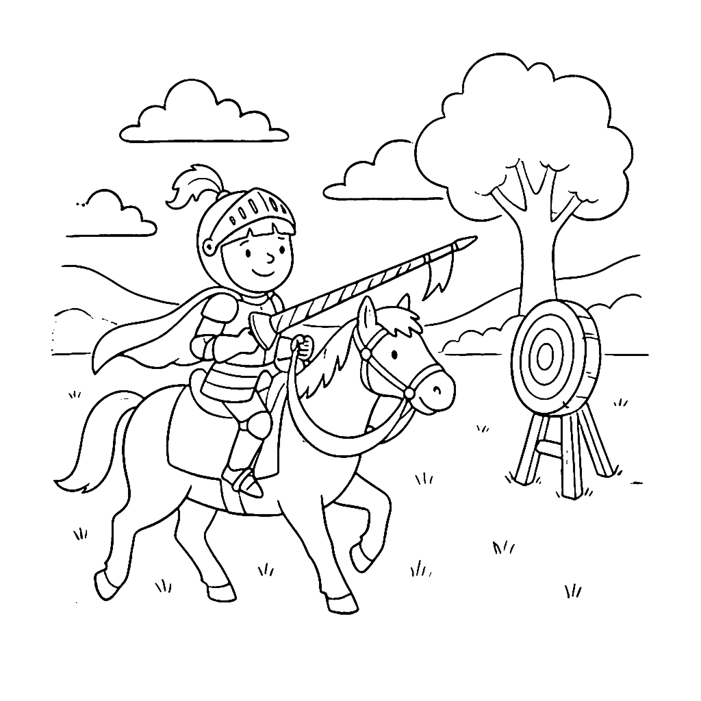 Knight Joust Practice coloring page outline