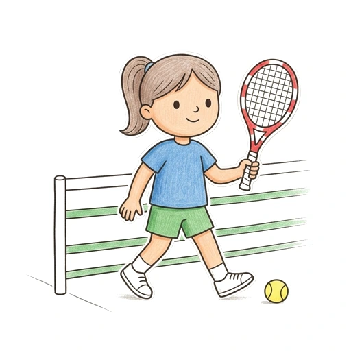 Tennis Player coloring page: Tennis Net Step, colored example