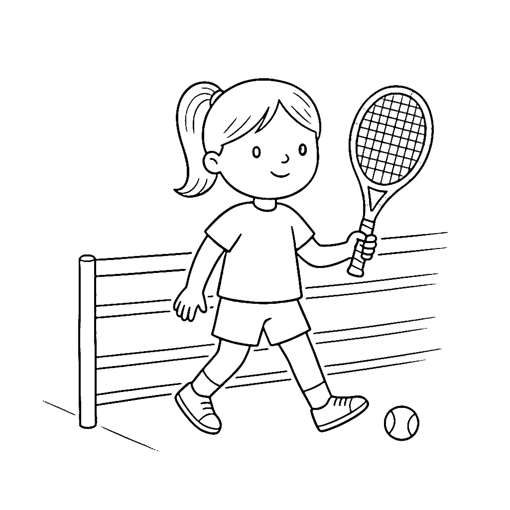 Tennis Player coloring page: Tennis Net Step, outline to print