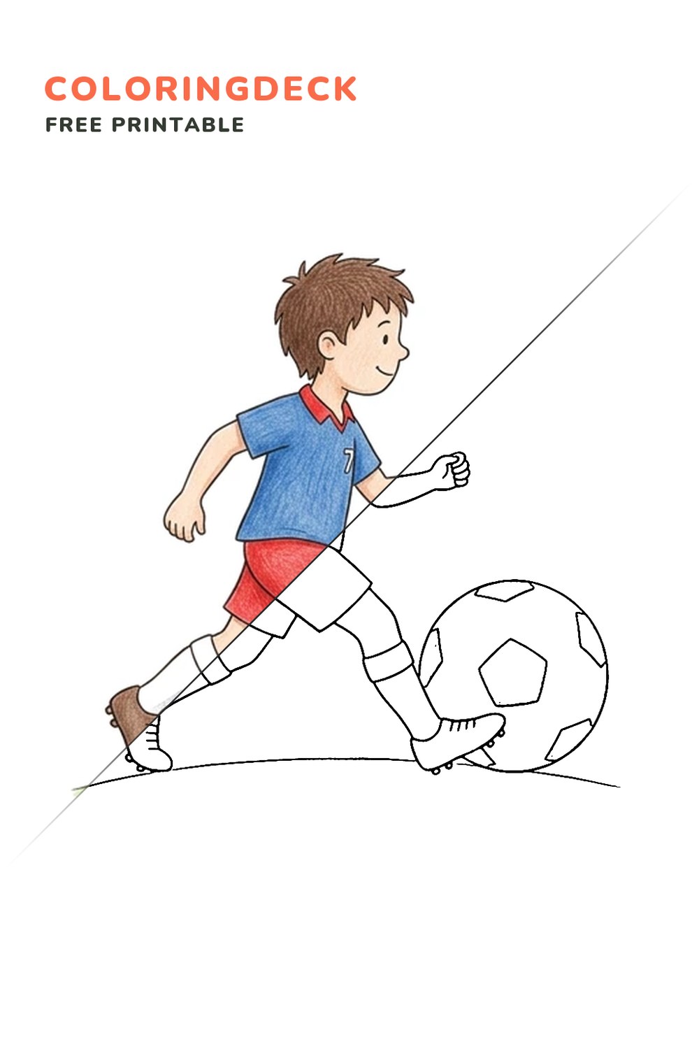 Dribbling Player coloring page, free printable: half colored, half outline