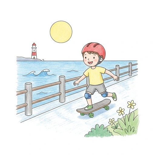 Seaside Skateboarder, colored example