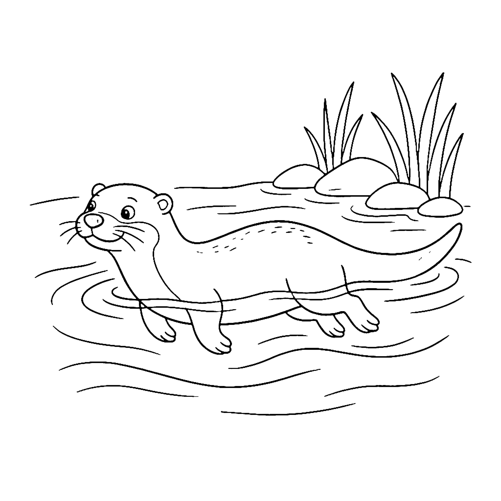 Otter River Swim coloring page outline