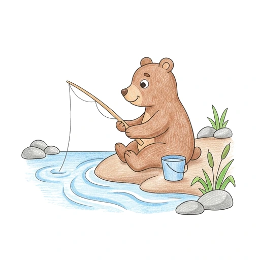 Bear Fishing Stream, colored example