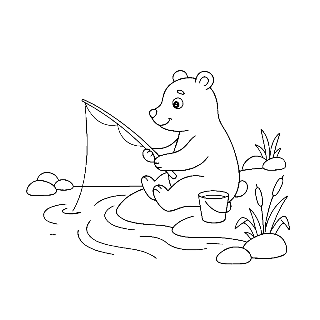 Bear Fishing Stream coloring page outline