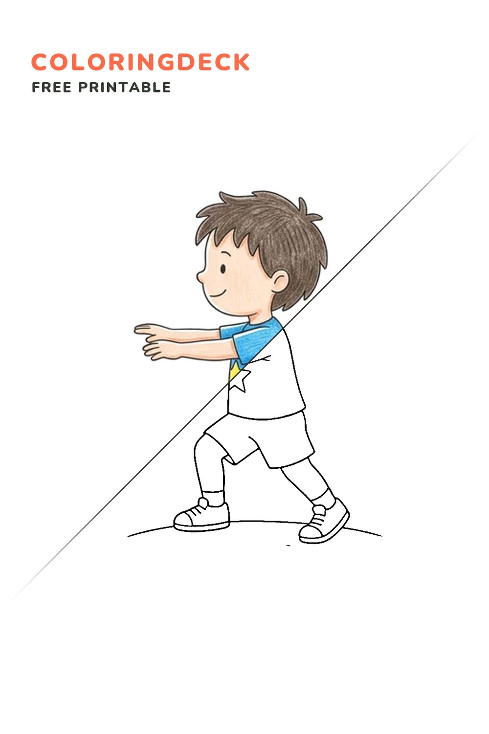 Runner Starting Stretch coloring page, free printable: half colored, half outline