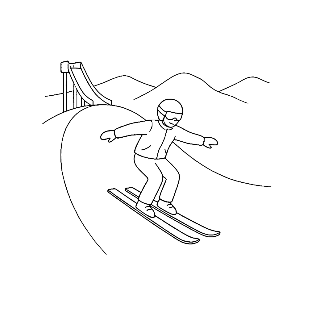 Ski Jump Landing coloring page outline