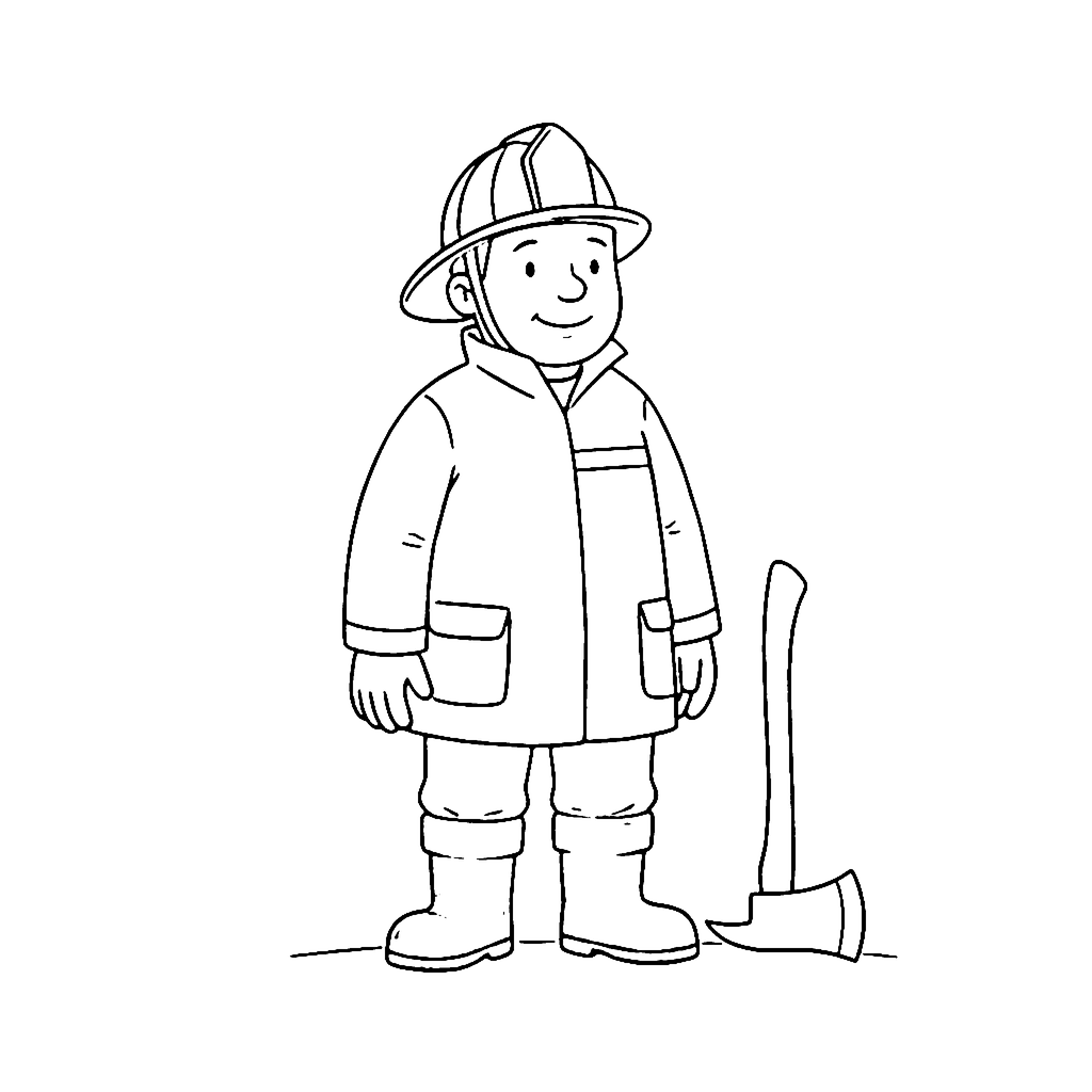 Firefighter coloring page: Firefighter With Axe, outline to print