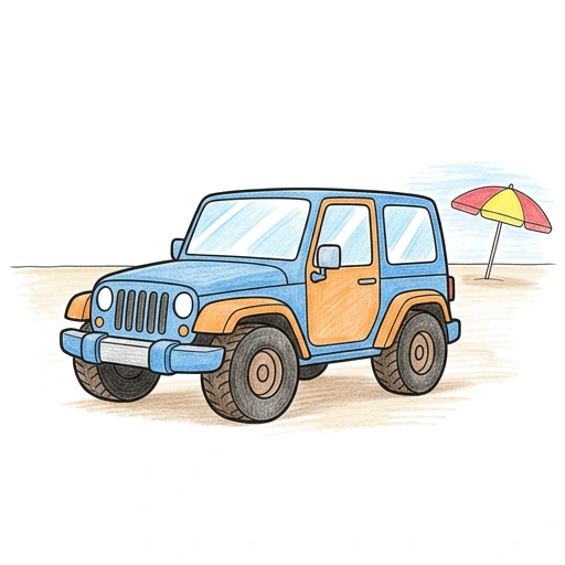 Jeep coloring page: Jeep Beach Stop, colored example