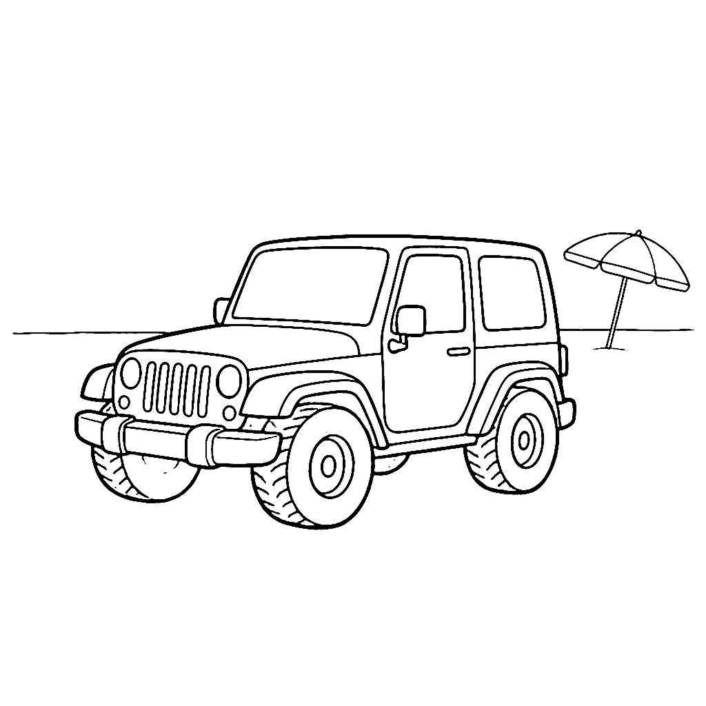 Jeep coloring page: Jeep Beach Stop, outline to print