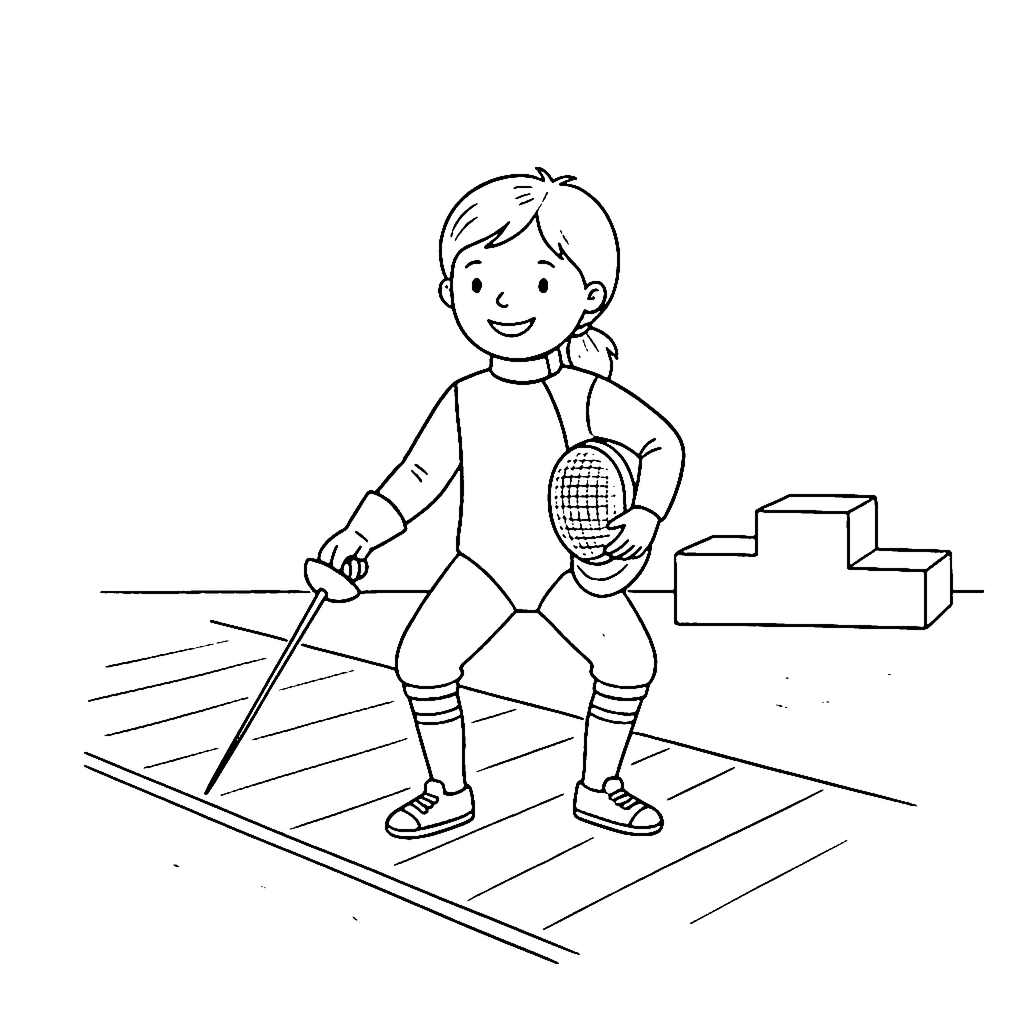 Fencing Salute coloring page outline