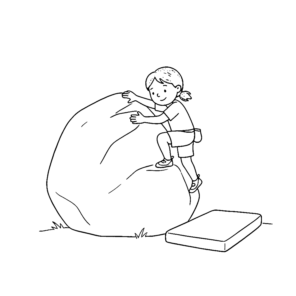 Climber coloring page: Boulder Mantle Move, outline to print